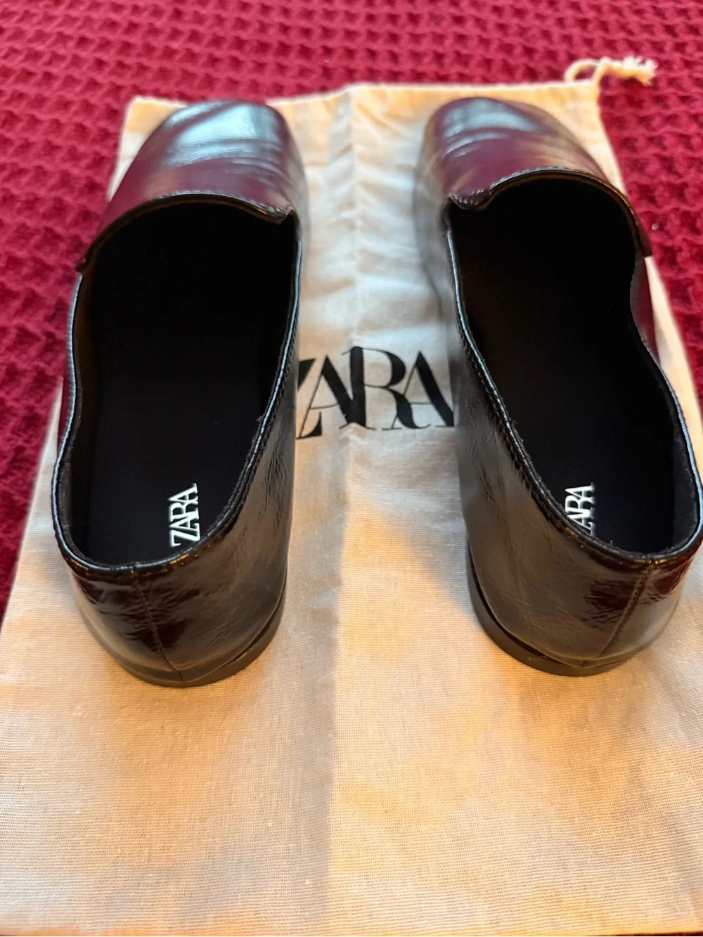 Zara Black Patent Leather Slip-On Loafers for Women